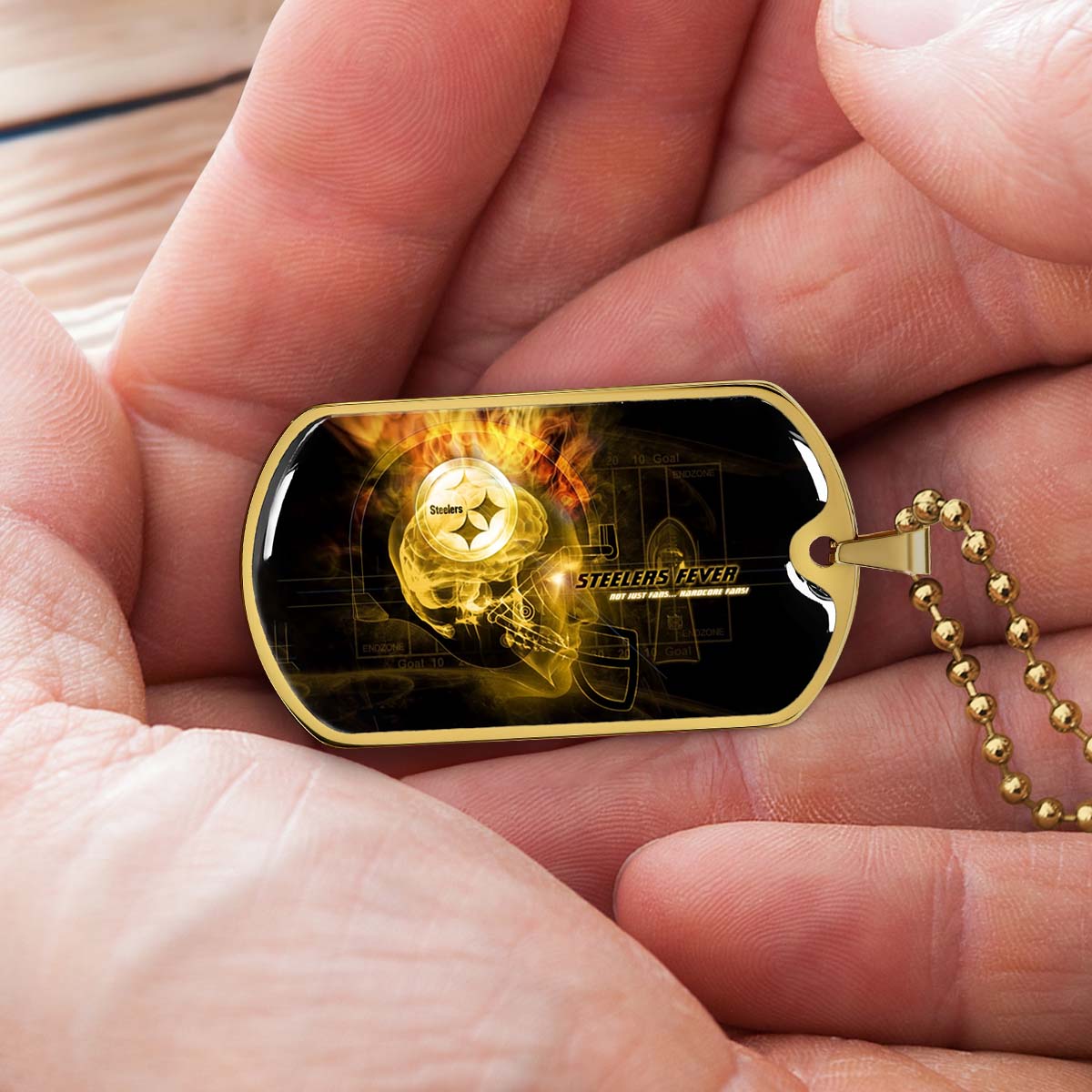 American Football Dog Tag Necklace - AFD046 - Steelers Fever A Passion for Pittsburgh Sports - Military Ball Chain