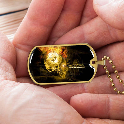 American Football Dog Tag Necklace - AFD046 - Steelers Fever A Passion for Pittsburgh Sports - Military Ball Chain