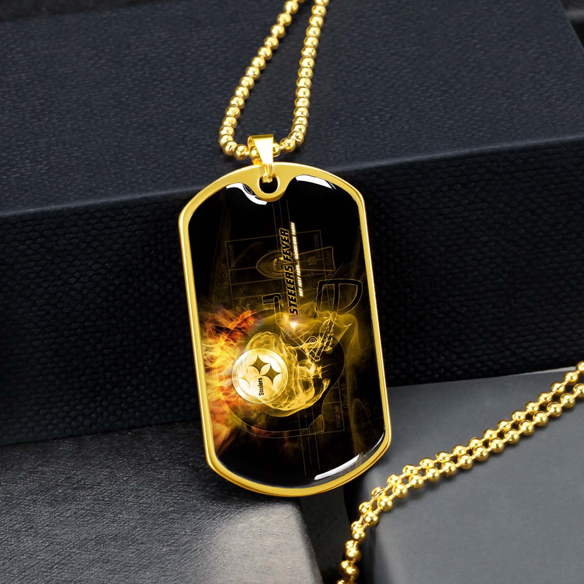 American Football Dog Tag Necklace - AFD046 - Steelers Fever A Passion for Pittsburgh Sports - Military Ball Chain