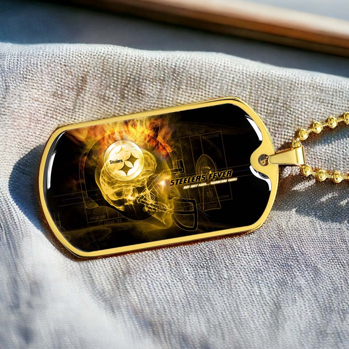 American Football Dog Tag Necklace - AFD046 - Steelers Fever A Passion for Pittsburgh Sports - Military Ball Chain