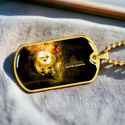 American Football Dog Tag Necklace - AFD046 - Steelers Fever A Passion for Pittsburgh Sports - Military Ball Chain