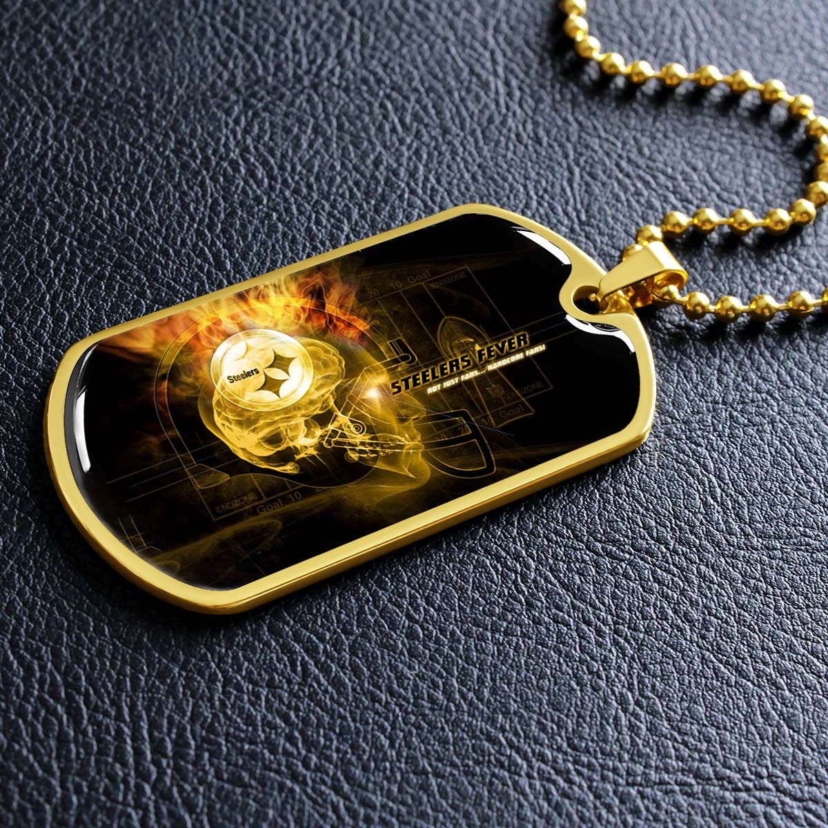 American Football Dog Tag Necklace - AFD046 - Steelers Fever A Passion for Pittsburgh Sports - Military Ball Chain