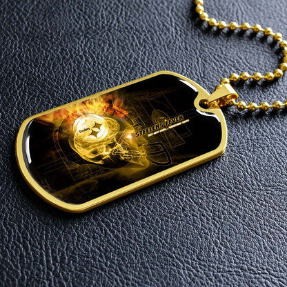 American Football Dog Tag Necklace - AFD046 - Steelers Fever A Passion for Pittsburgh Sports - Military Ball Chain