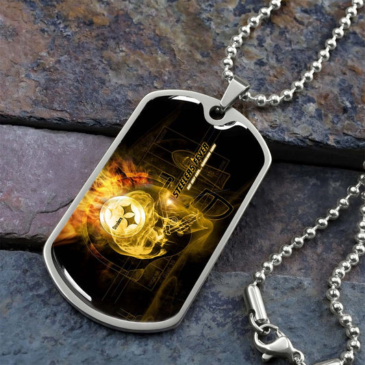 American Football Dog Tag Necklace - AFD046 - Steelers Fever A Passion for Pittsburgh Sports - Military Ball Chain