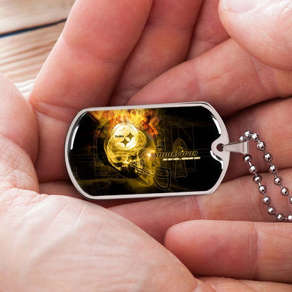 American Football Dog Tag Necklace - AFD046 - Steelers Fever A Passion for Pittsburgh Sports - Military Ball Chain