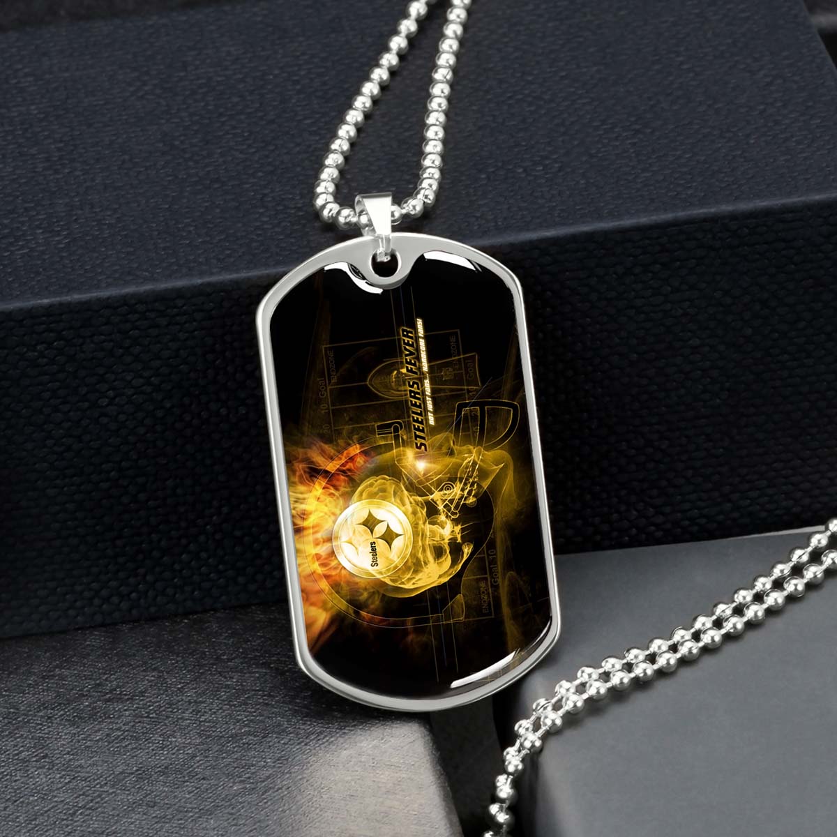 American Football Dog Tag Necklace - AFD046 - Steelers Fever A Passion for Pittsburgh Sports - Military Ball Chain