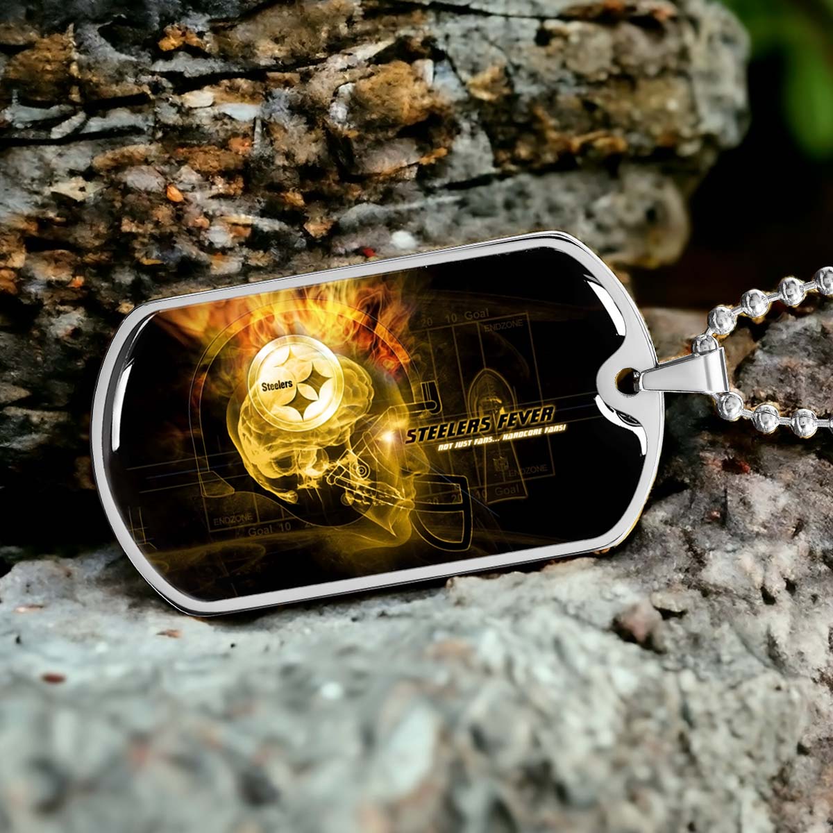 American Football Dog Tag Necklace - AFD046 - Steelers Fever A Passion for Pittsburgh Sports - Military Ball Chain