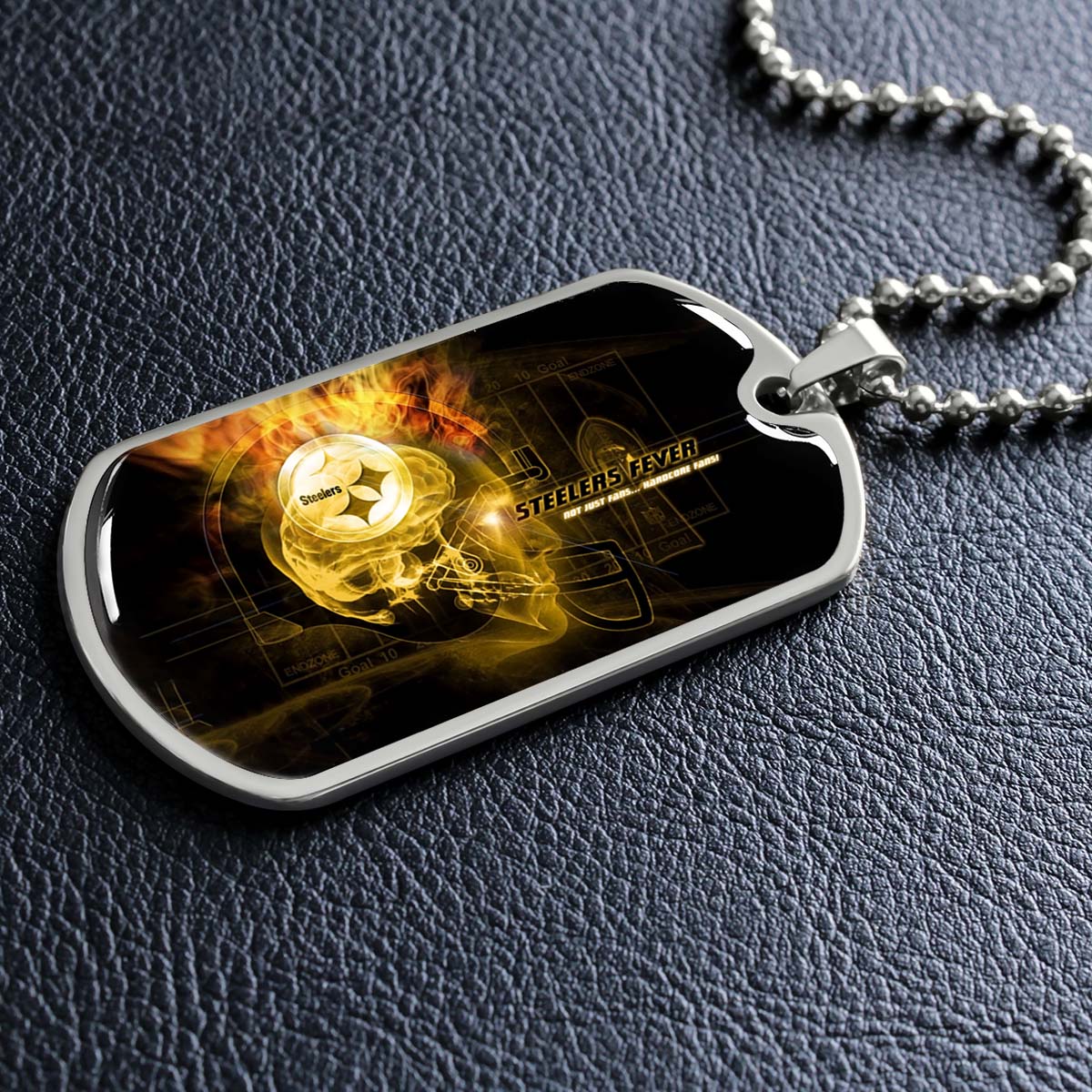 American Football Dog Tag Necklace - AFD046 - Steelers Fever A Passion for Pittsburgh Sports - Military Ball Chain