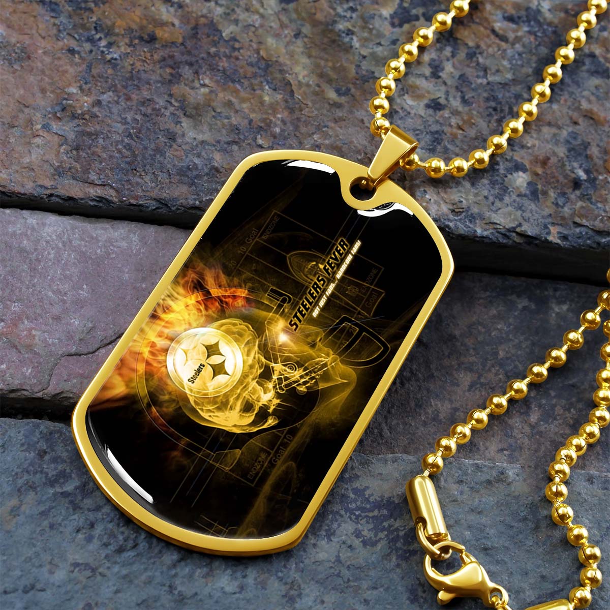 American Football Dog Tag Necklace - AFD046 - Steelers Fever A Passion for Pittsburgh Sports - Military Ball Chain