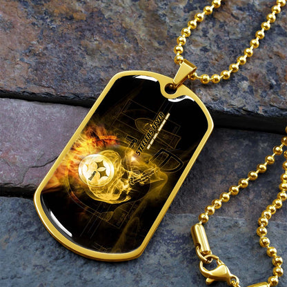 American Football Dog Tag Necklace - AFD046 - Steelers Fever A Passion for Pittsburgh Sports - Military Ball Chain