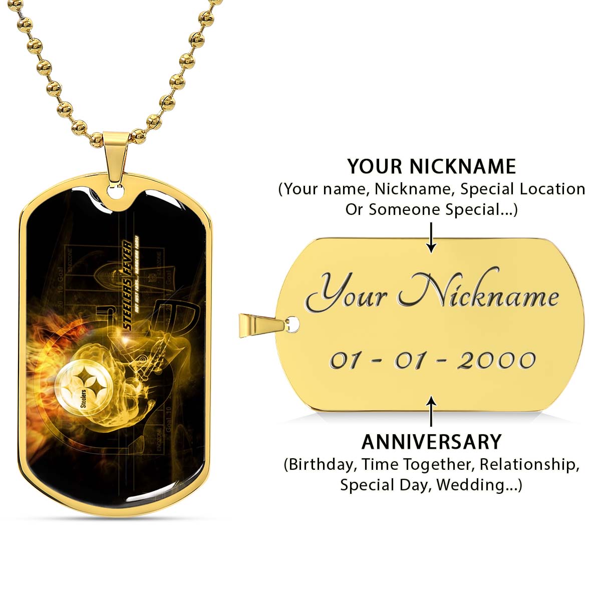 American Football Dog Tag Necklace - AFD046 - Steelers Fever A Passion for Pittsburgh Sports - Military Ball Chain