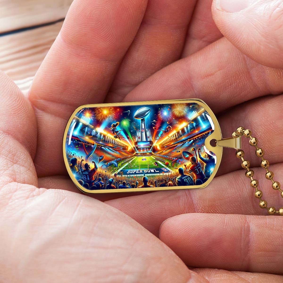 American Football Dog Tag Necklace - AFD047 - Super Bowl Football Race For The NFL Trophy - Military Ball Chain