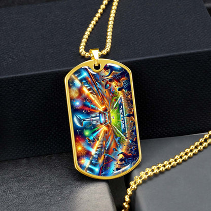 American Football Dog Tag Necklace - AFD047 - Super Bowl Football Race For The NFL Trophy - Military Ball Chain