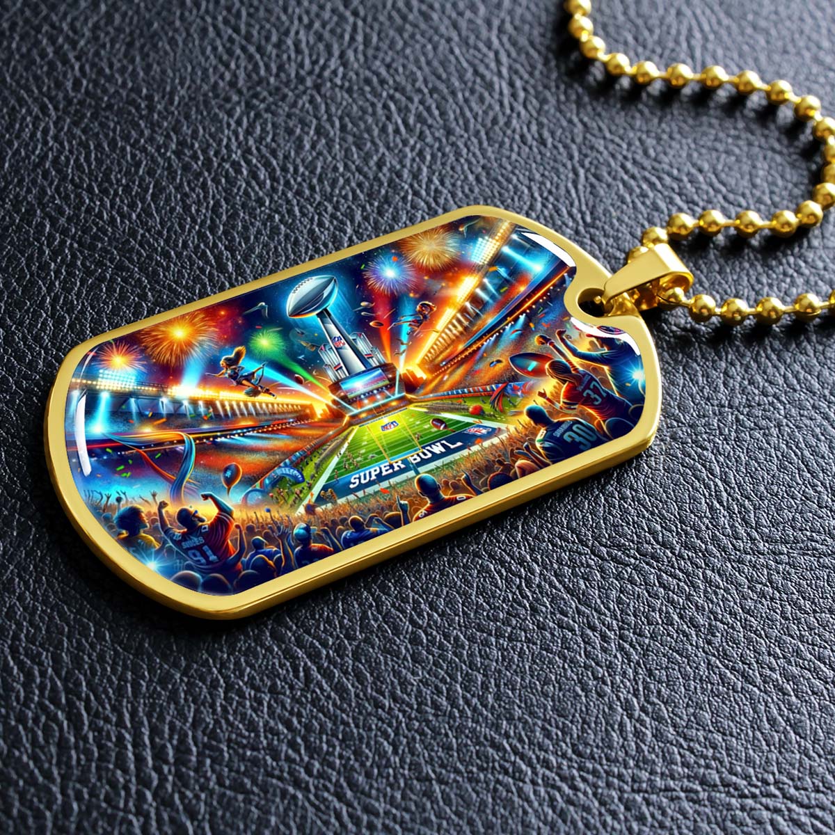 American Football Dog Tag Necklace - AFD047 - Super Bowl Football Race For The NFL Trophy - Military Ball Chain
