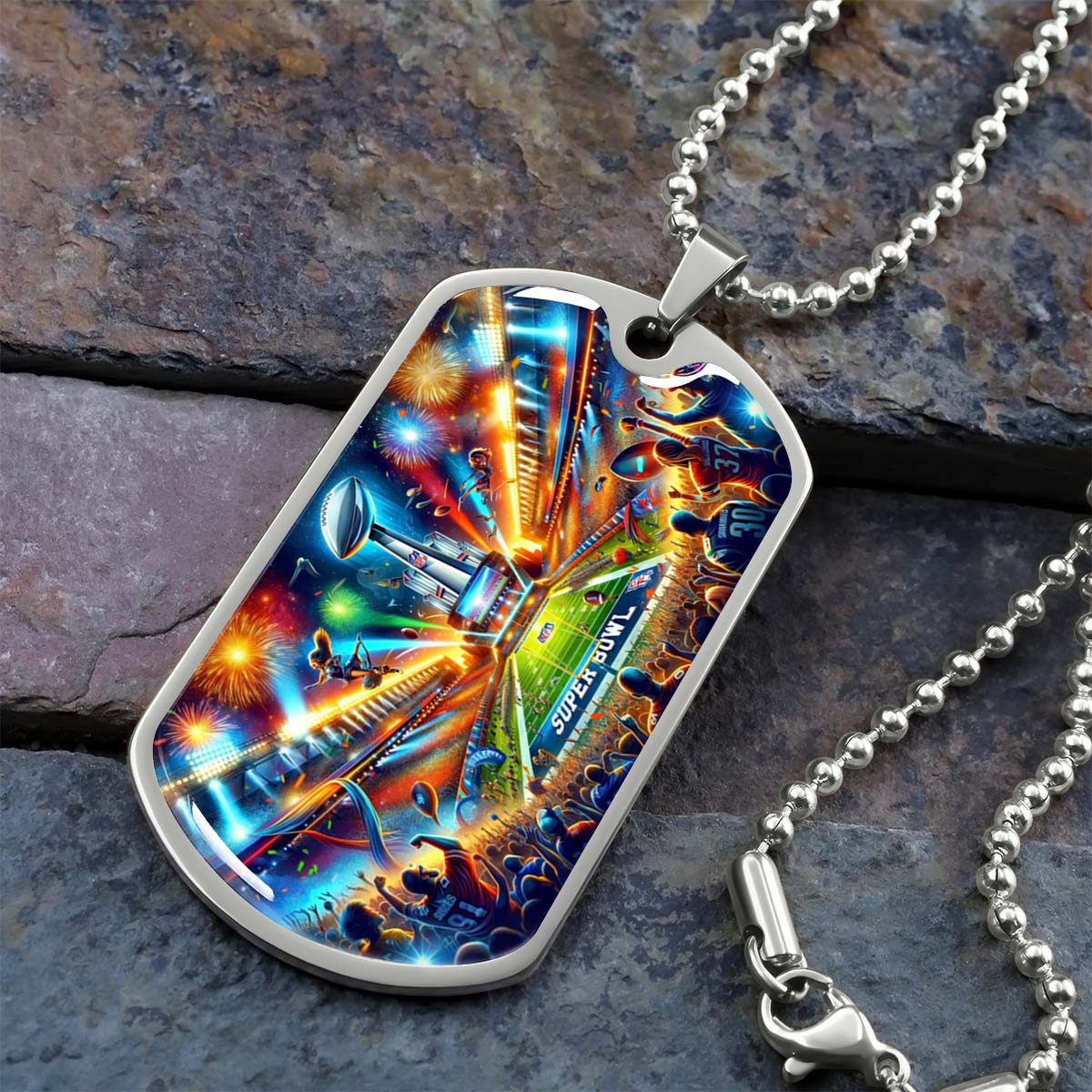 American Football Dog Tag Necklace - AFD047 - Super Bowl Football Race For The NFL Trophy - Military Ball Chain