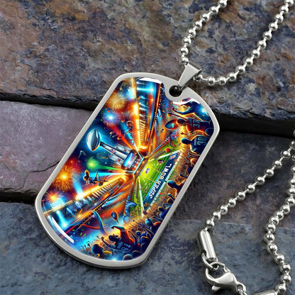 American Football Dog Tag Necklace - AFD047 - Super Bowl Football Race For The NFL Trophy - Military Ball Chain