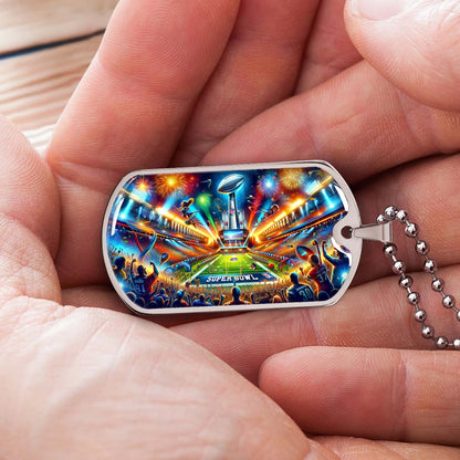 American Football Dog Tag Necklace - AFD047 - Super Bowl Football Race For The NFL Trophy - Military Ball Chain