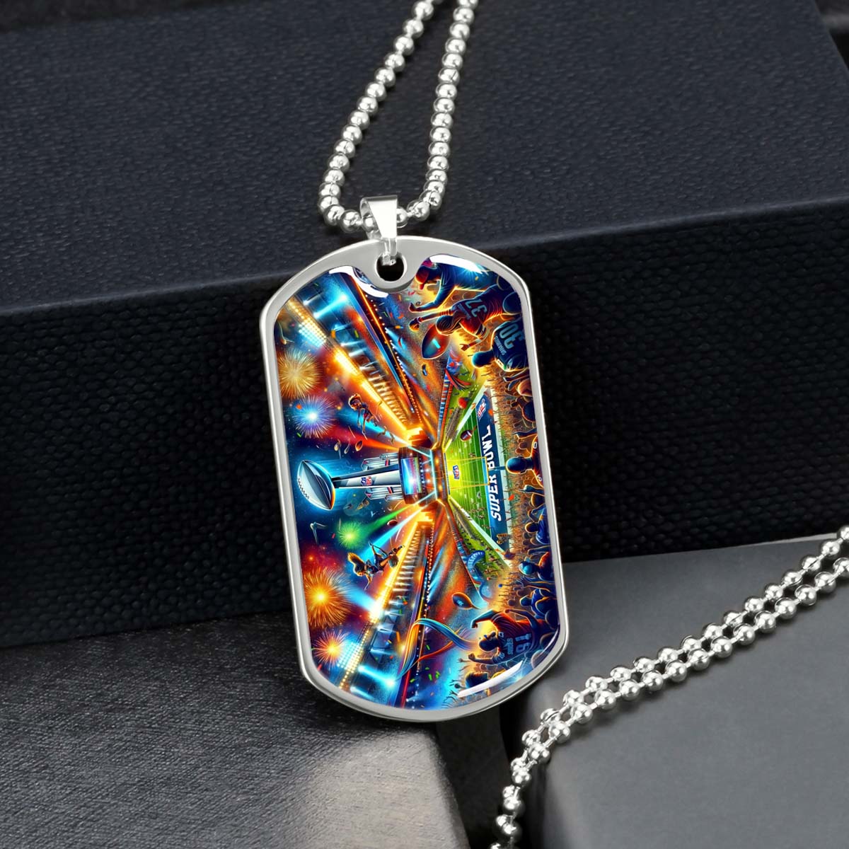American Football Dog Tag Necklace - AFD047 - Super Bowl Football Race For The NFL Trophy - Military Ball Chain