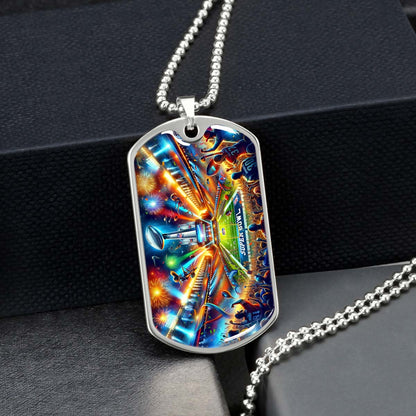 American Football Dog Tag Necklace - AFD047 - Super Bowl Football Race For The NFL Trophy - Military Ball Chain