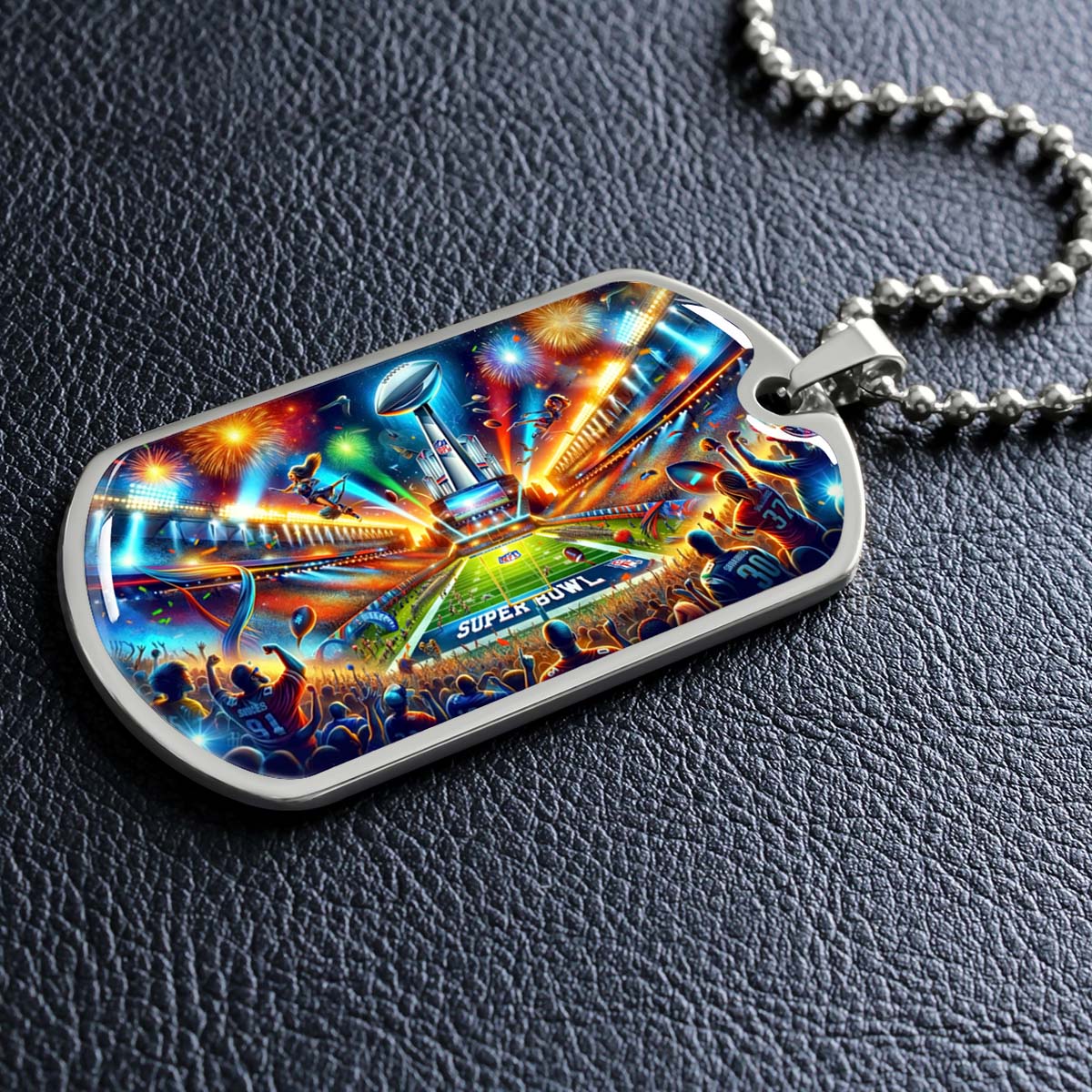 American Football Dog Tag Necklace - AFD047 - Super Bowl Football Race For The NFL Trophy - Military Ball Chain