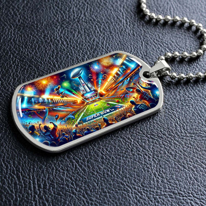 American Football Dog Tag Necklace - AFD047 - Super Bowl Football Race For The NFL Trophy - Military Ball Chain
