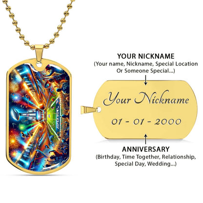 American Football Dog Tag Necklace - AFD047 - Super Bowl Football Race For The NFL Trophy - Military Ball Chain