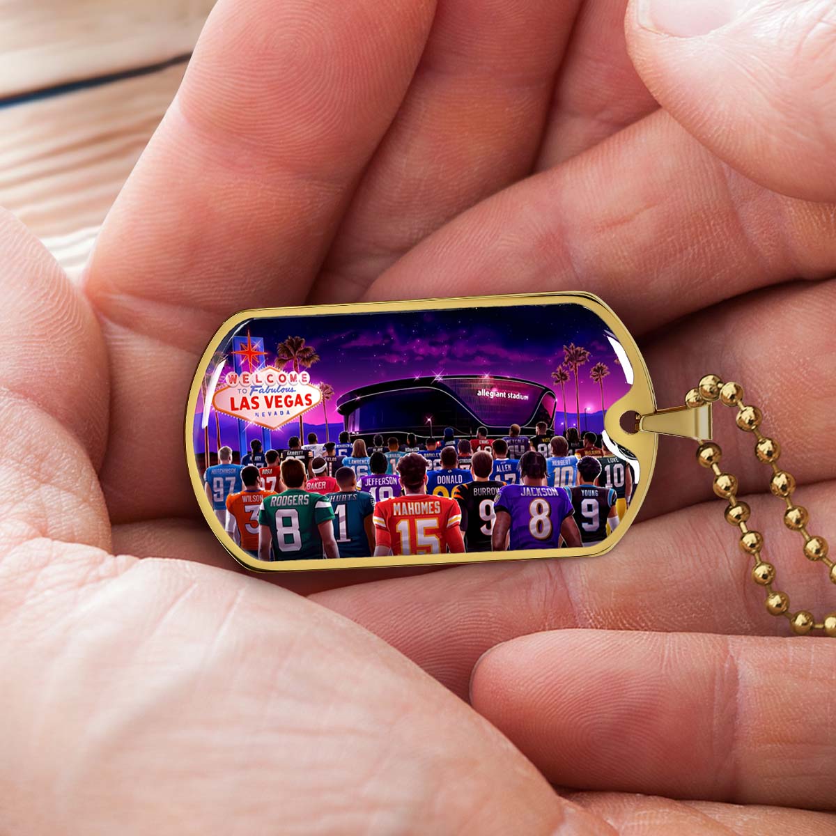 American Football Dog Tag Necklace - AFD048 - Super Bowl - NFL Stars & Las Vegas Stadium - Military Ball Chain
