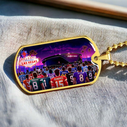 American Football Dog Tag Necklace - AFD048 - Super Bowl - NFL Stars & Las Vegas Stadium - Military Ball Chain