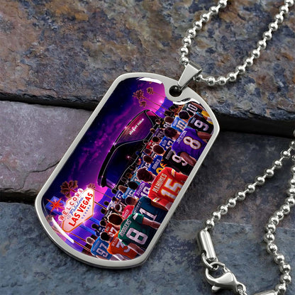 American Football Dog Tag Necklace - AFD048 - Super Bowl - NFL Stars & Las Vegas Stadium - Military Ball Chain