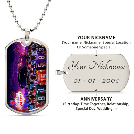 American Football Dog Tag Necklace - AFD048 - Super Bowl - NFL Stars & Las Vegas Stadium - Military Ball Chain