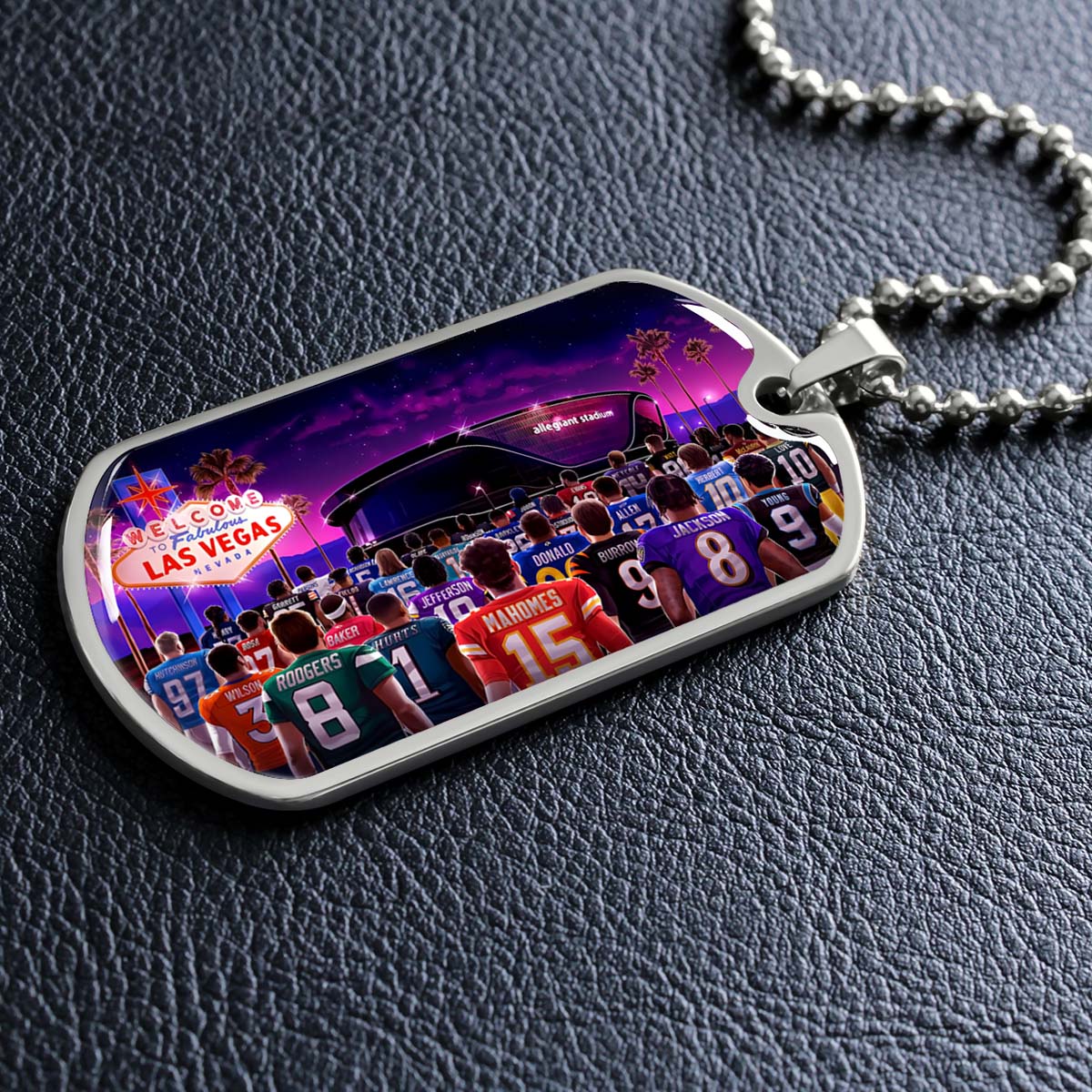 American Football Dog Tag Necklace - AFD048 - Super Bowl - NFL Stars & Las Vegas Stadium - Military Ball Chain