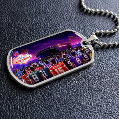 American Football Dog Tag Necklace - AFD048 - Super Bowl - NFL Stars & Las Vegas Stadium - Military Ball Chain