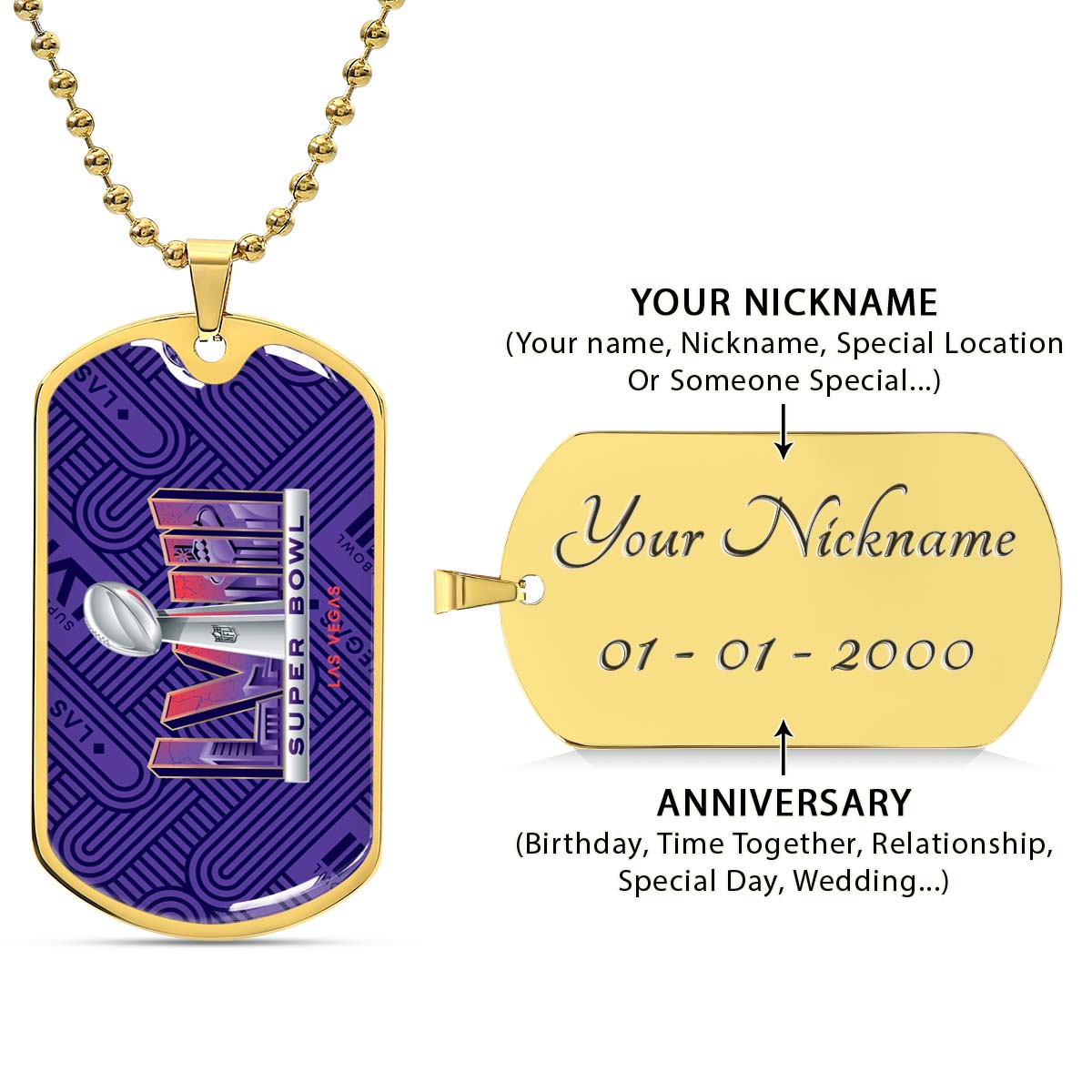 American Football Dog Tag Necklace - AFD049 - Super Bowl LVII NFL Championship - Military Ball Chain