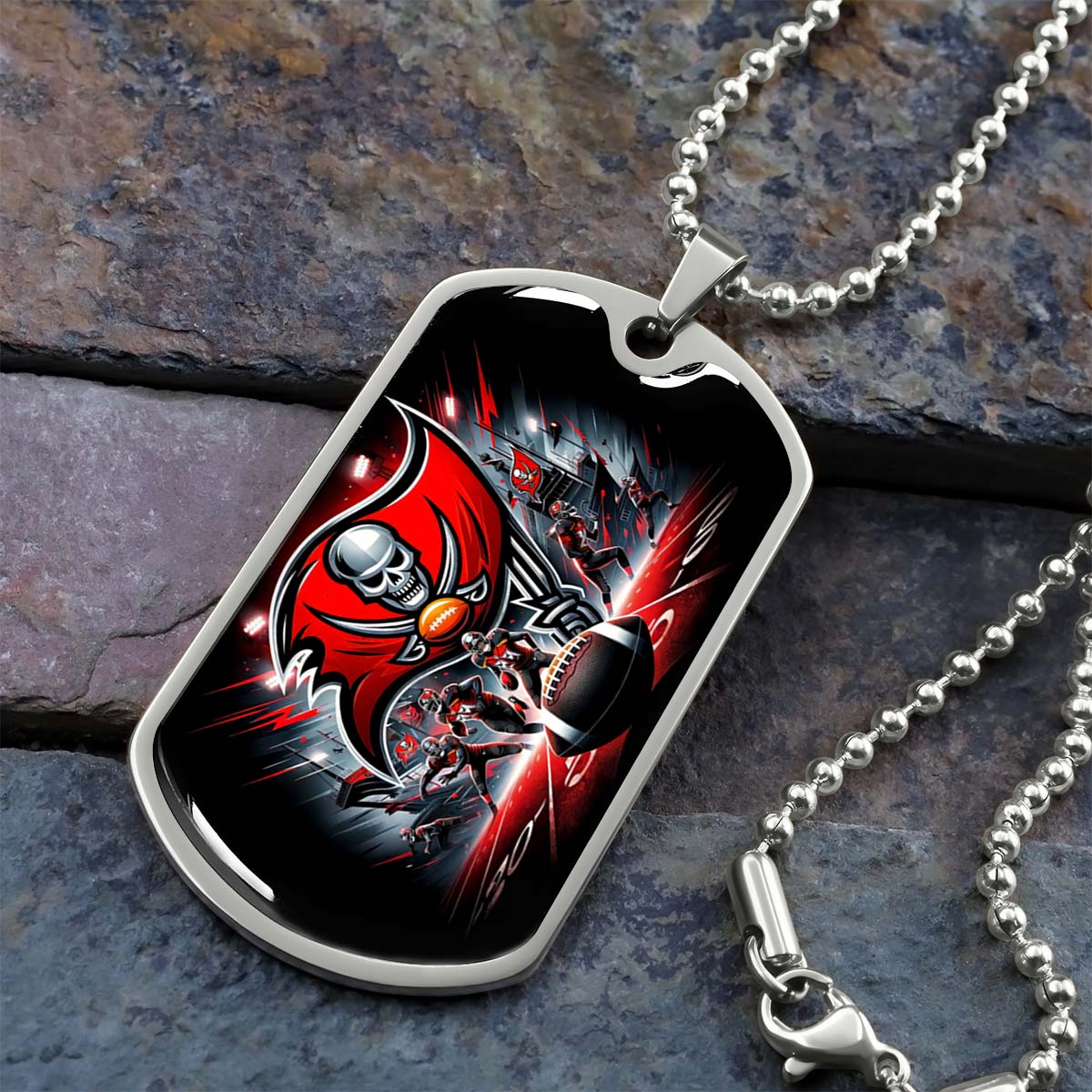 American Football Dog Tag Necklace - AFD050 - Tampa Bay Buccaneers Super Bowl Spirit - NFL Teams - Military Ball Chain