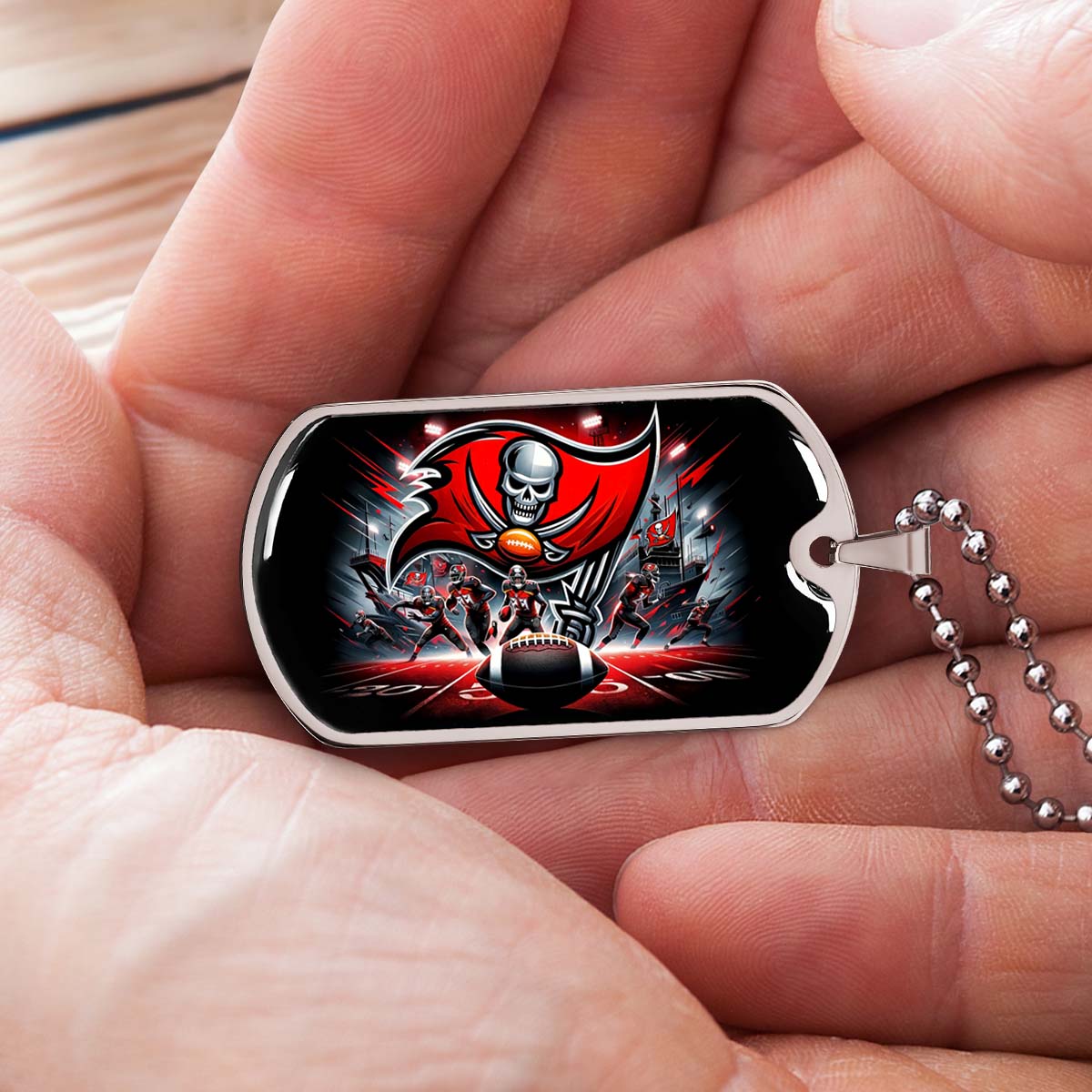 American Football Dog Tag Necklace - AFD050 - Tampa Bay Buccaneers Super Bowl Spirit - NFL Teams - Military Ball Chain