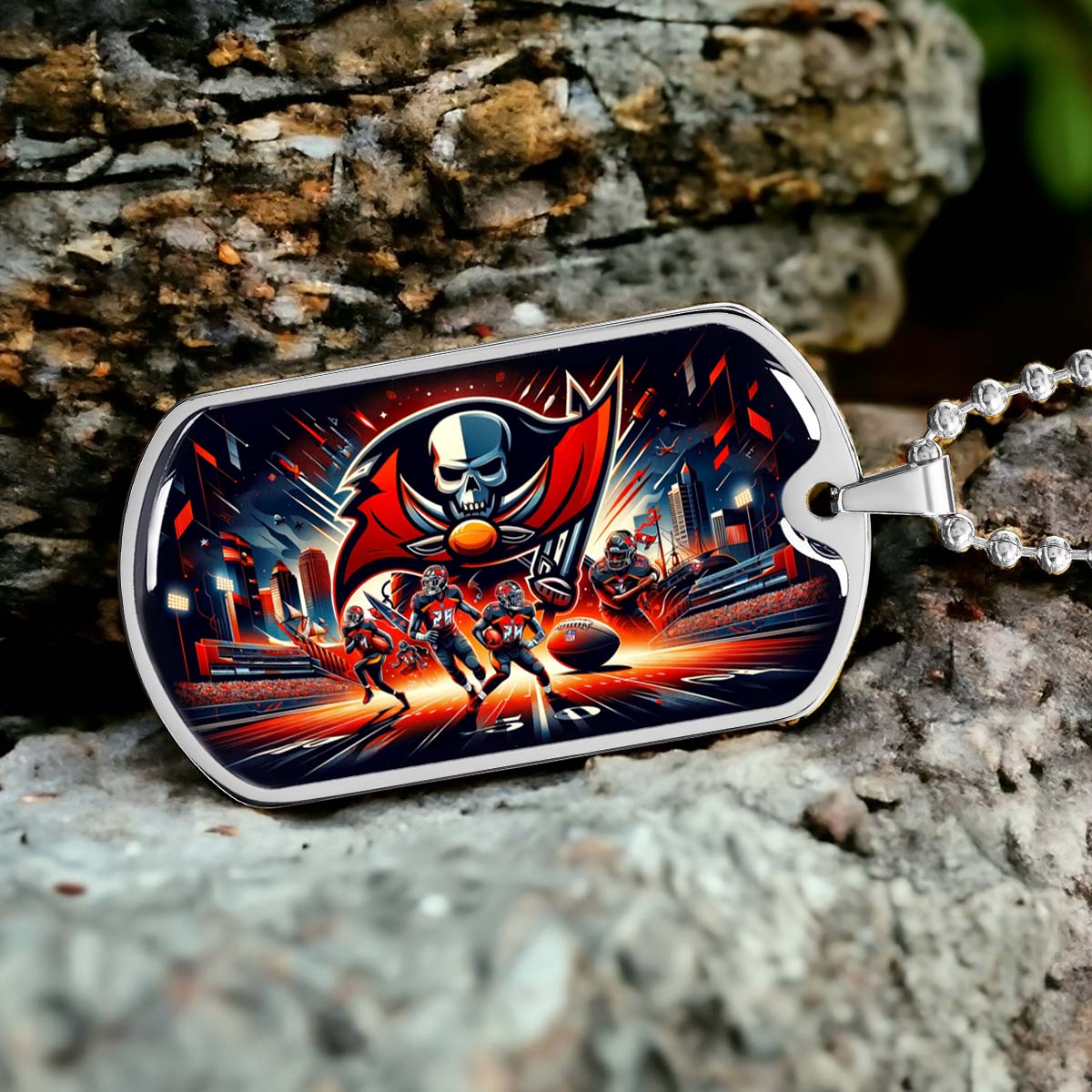 American Football Dog Tag Necklace - AFD051 - Tampa Bay Buccaneers Super Bowl Spirit - NFL Teams - Military Ball Chain