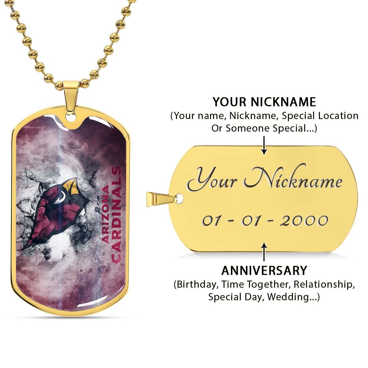American Football Dog Tag Necklace - AFD052 - Arizona Cardinals - NFL Teams - Military Ball Chain