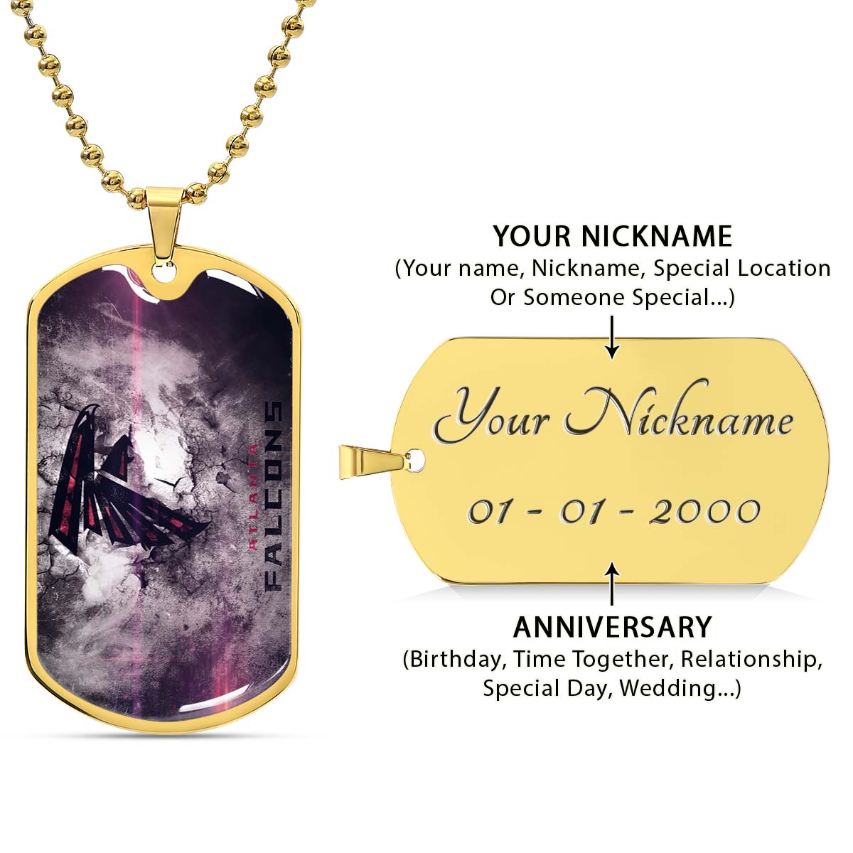 American Football Dog Tag Necklace - AFD053 - Atlanta Falcons - NFL Teams - Military Ball Chain