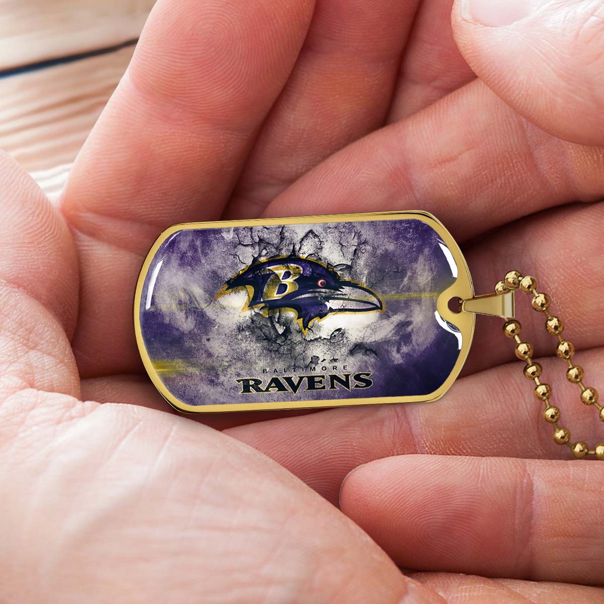 American Football Dog Tag Necklace - AFD054 - Baltimore Ravens - NFL Teams - Military Ball Chain