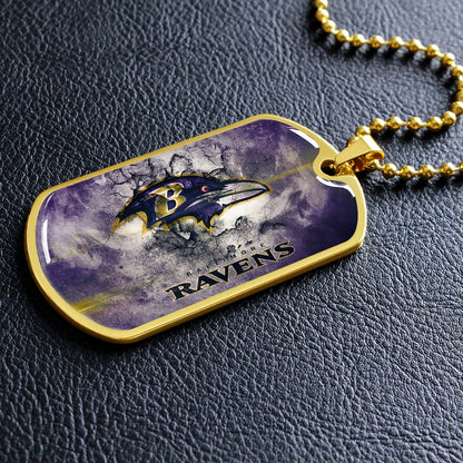 American Football Dog Tag Necklace - AFD054 - Baltimore Ravens - NFL Teams - Military Ball Chain