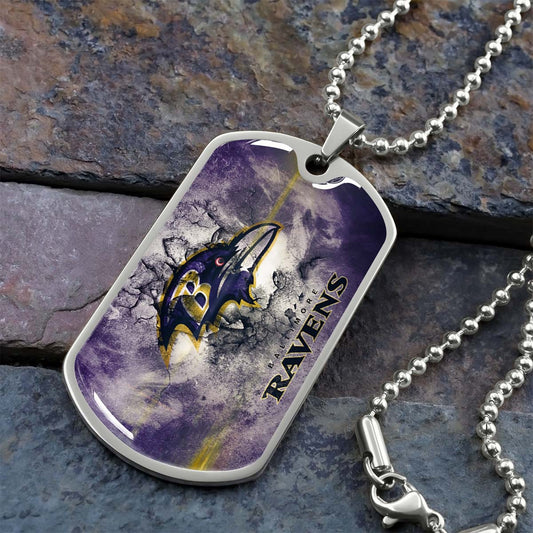 American Football Dog Tag Necklace - AFD054 - Baltimore Ravens - NFL Teams - Military Ball Chain