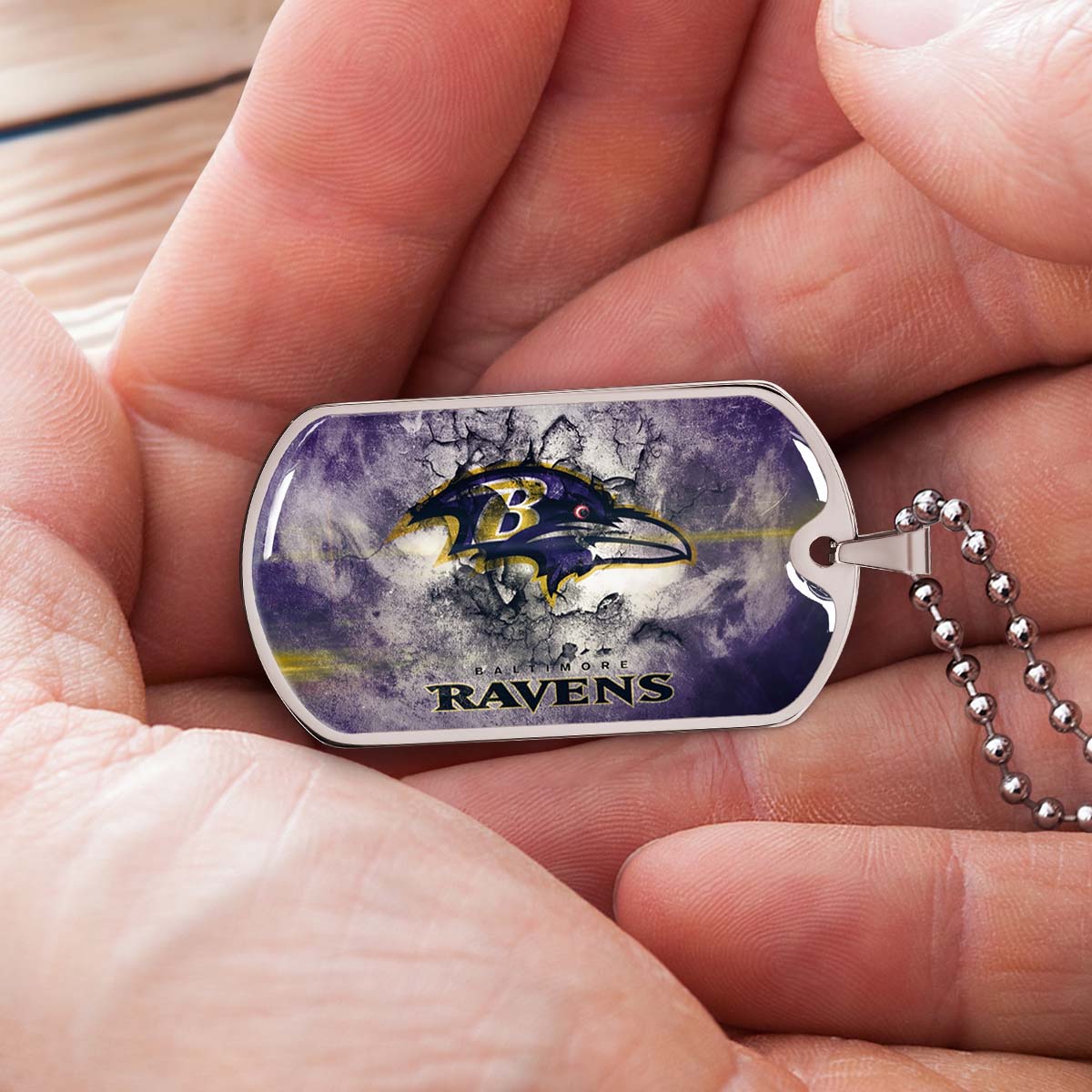 American Football Dog Tag Necklace - AFD054 - Baltimore Ravens - NFL Teams - Military Ball Chain