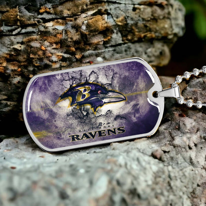 American Football Dog Tag Necklace - AFD054 - Baltimore Ravens - NFL Teams - Military Ball Chain