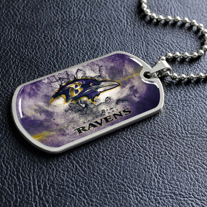 American Football Dog Tag Necklace - AFD054 - Baltimore Ravens - NFL Teams - Military Ball Chain