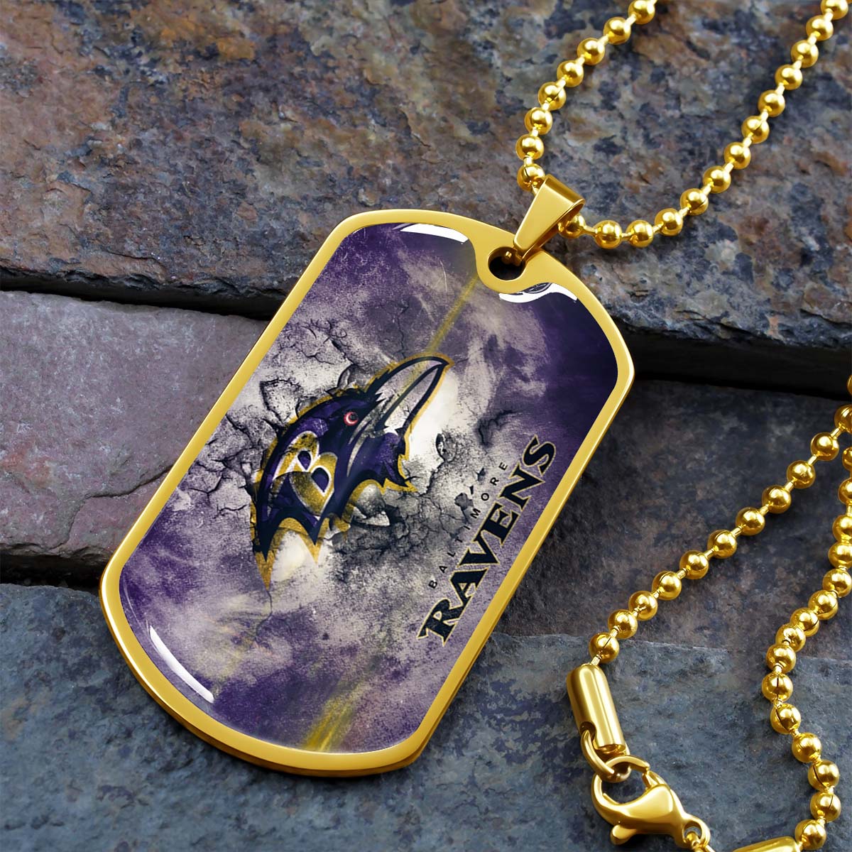 American Football Dog Tag Necklace - AFD054 - Baltimore Ravens - NFL Teams - Military Ball Chain