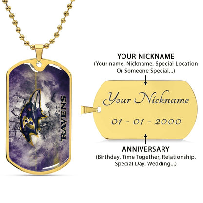 American Football Dog Tag Necklace - AFD054 - Baltimore Ravens - NFL Teams - Military Ball Chain