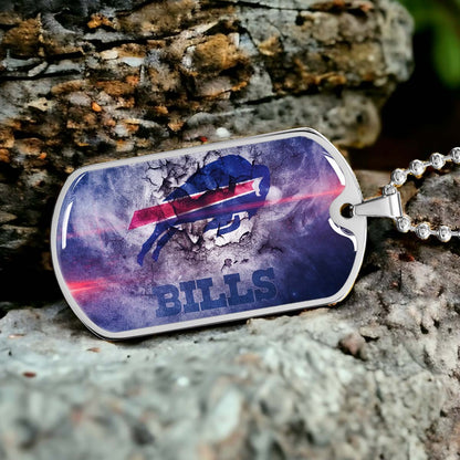 American Football Dog Tag Necklace - AFD055 - Buffalo Bills - NFL Teams - Military Ball Chain