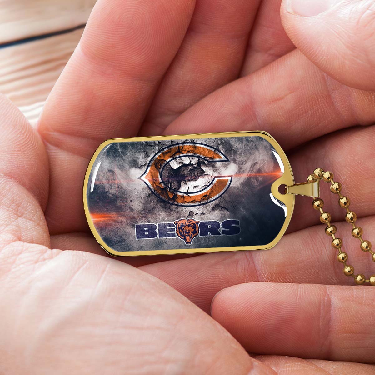 American Football Dog Tag Necklace - AFD057 - Chicago Bears - NFL Teams - Military Ball Chain
