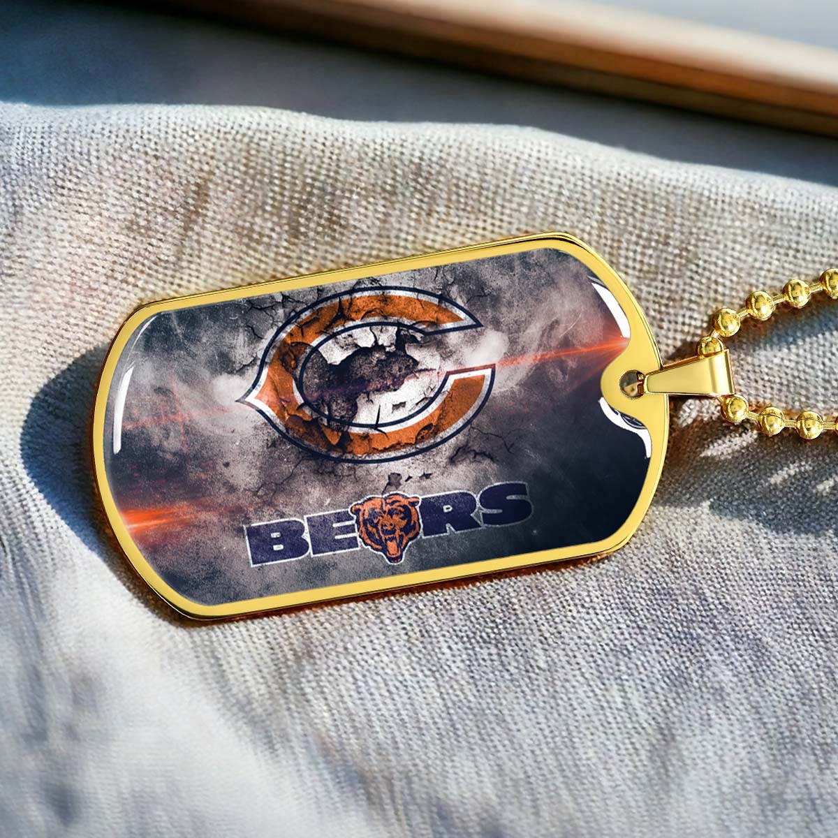 American Football Dog Tag Necklace - AFD057 - Chicago Bears - NFL Teams - Military Ball Chain