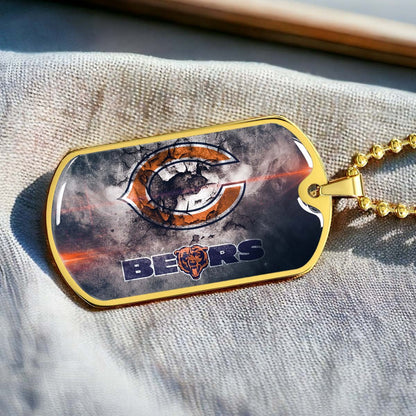 American Football Dog Tag Necklace - AFD057 - Chicago Bears - NFL Teams - Military Ball Chain